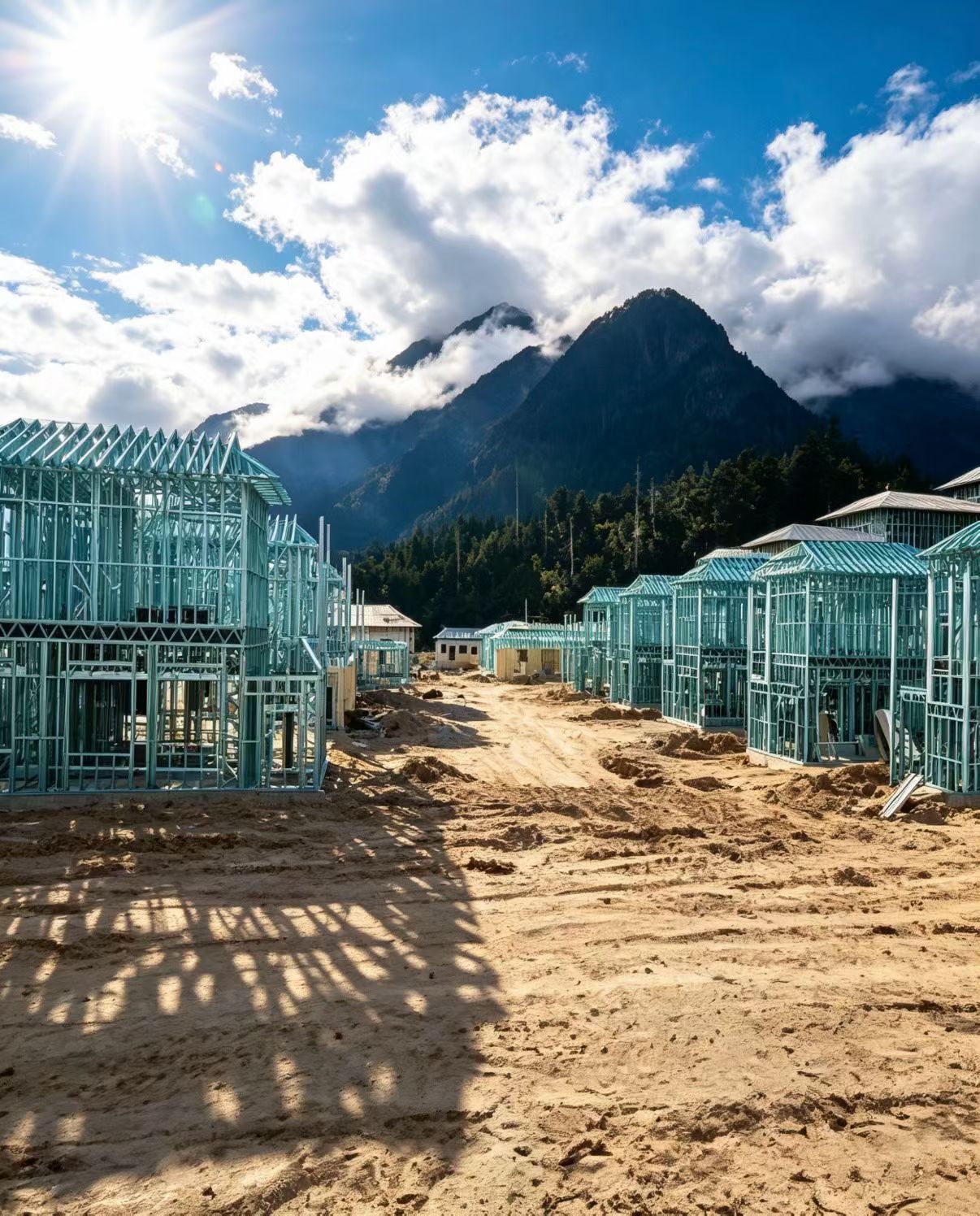 Steel structure building framework under construction
